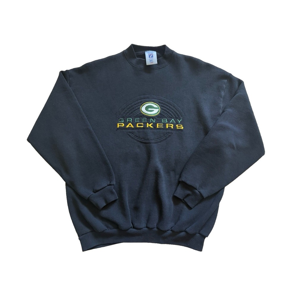 90s Green Bay Packers Sweatshirt Large Vintage Logo 7 NFL Embroidery Black Large